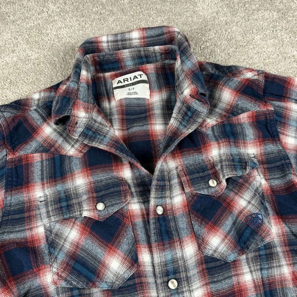 Ariat Retro Fit Western Snap Shirt Plaid Hardwick Cowboy Pearl Snap Men's Small